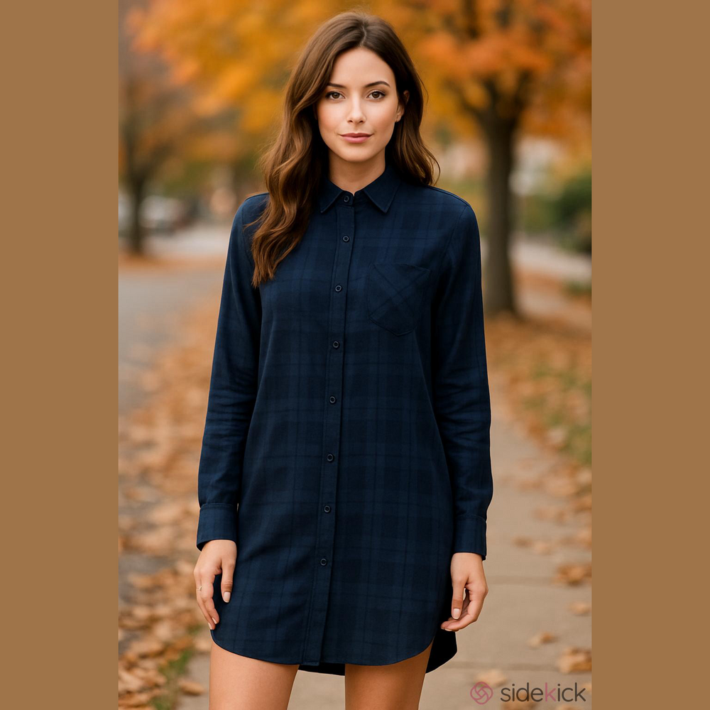 Rails Navy Plaid Long Sleeve Shirt Dress